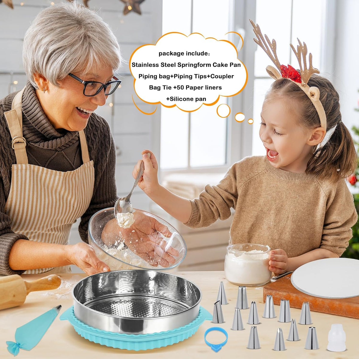Springform Pan Set for Baking (7,9,10inches), 304 Stainless Steel Springform Cake Pan with Removable Bottom, Cheesecake Pan with 50PCS Parchment Paper for Pie Cake Pizza and Quiches