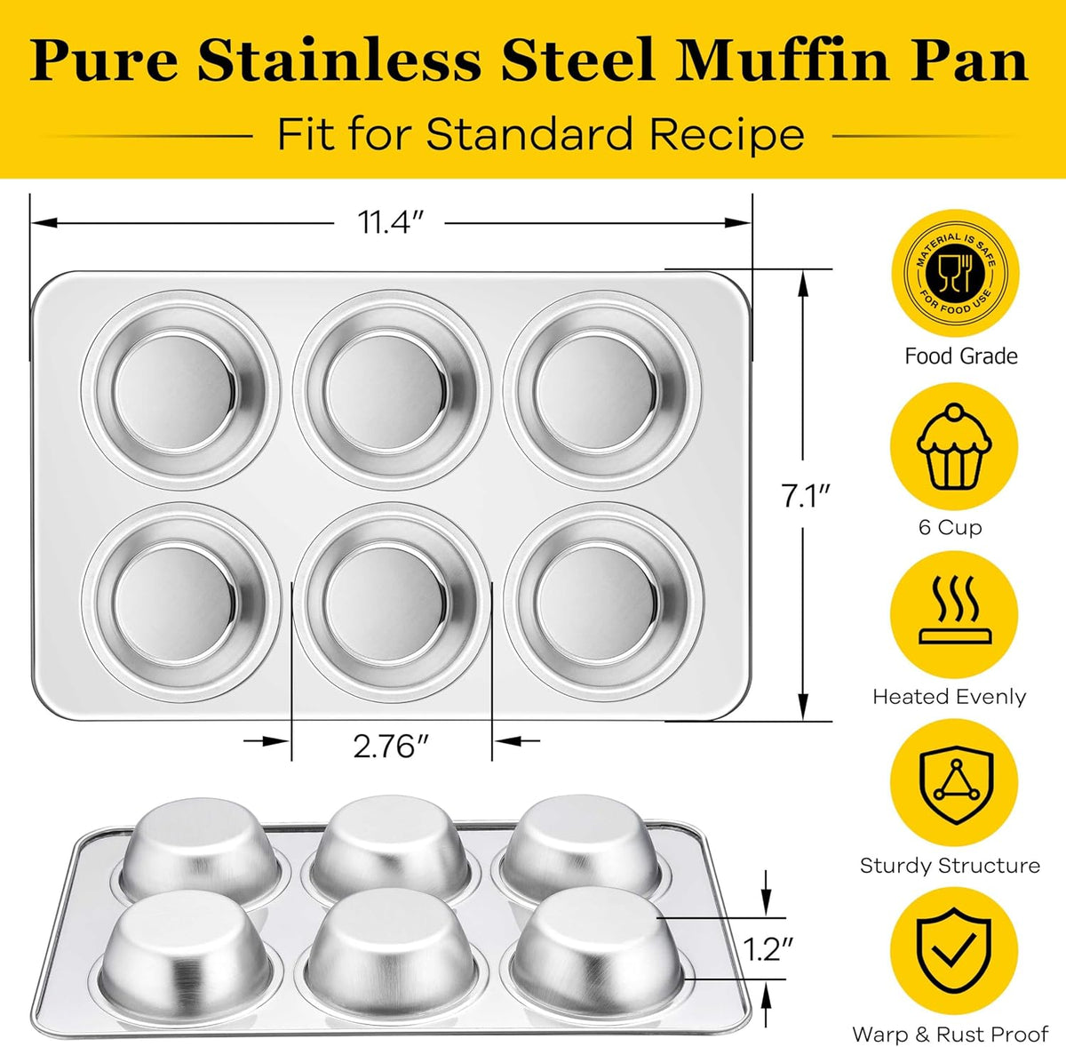 Homikit Stainless Steel Muffin Pans 6 Cups