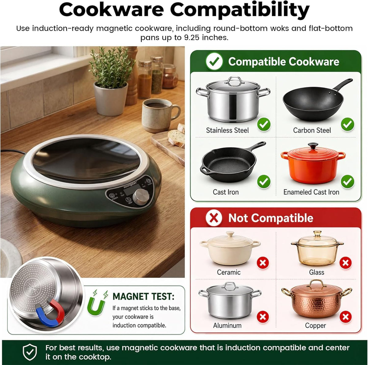 Induction Wok Cooktop Induction Burner 1700W/85V~120V Electric Wok Curved Surface Electronic Cooker Concave Stoves
