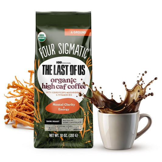 Four Sigmatic The Last of Us High Caffeine Cordyceps Coffee | Organic Dark Roast Extra Strong Ground Coffee with L-Theanine