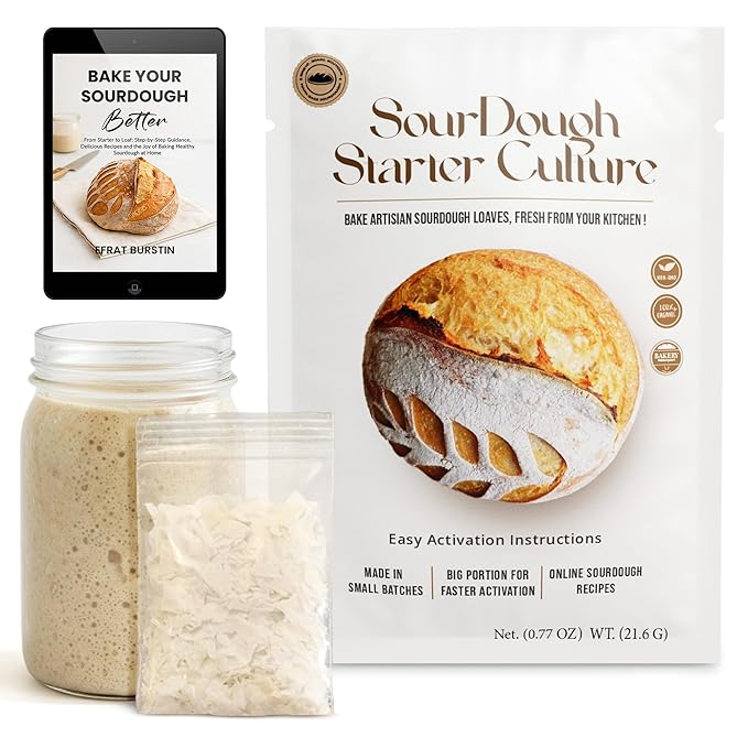 ERNEY Dehydrated Sourdough Starter for Bread Making - Perfect Rise Organic Sourdough Bread Flour with Instruction - Versatile Homemade Pastry Flour Perfect for Artisan Loaf Pizza Muffins - 1 pack