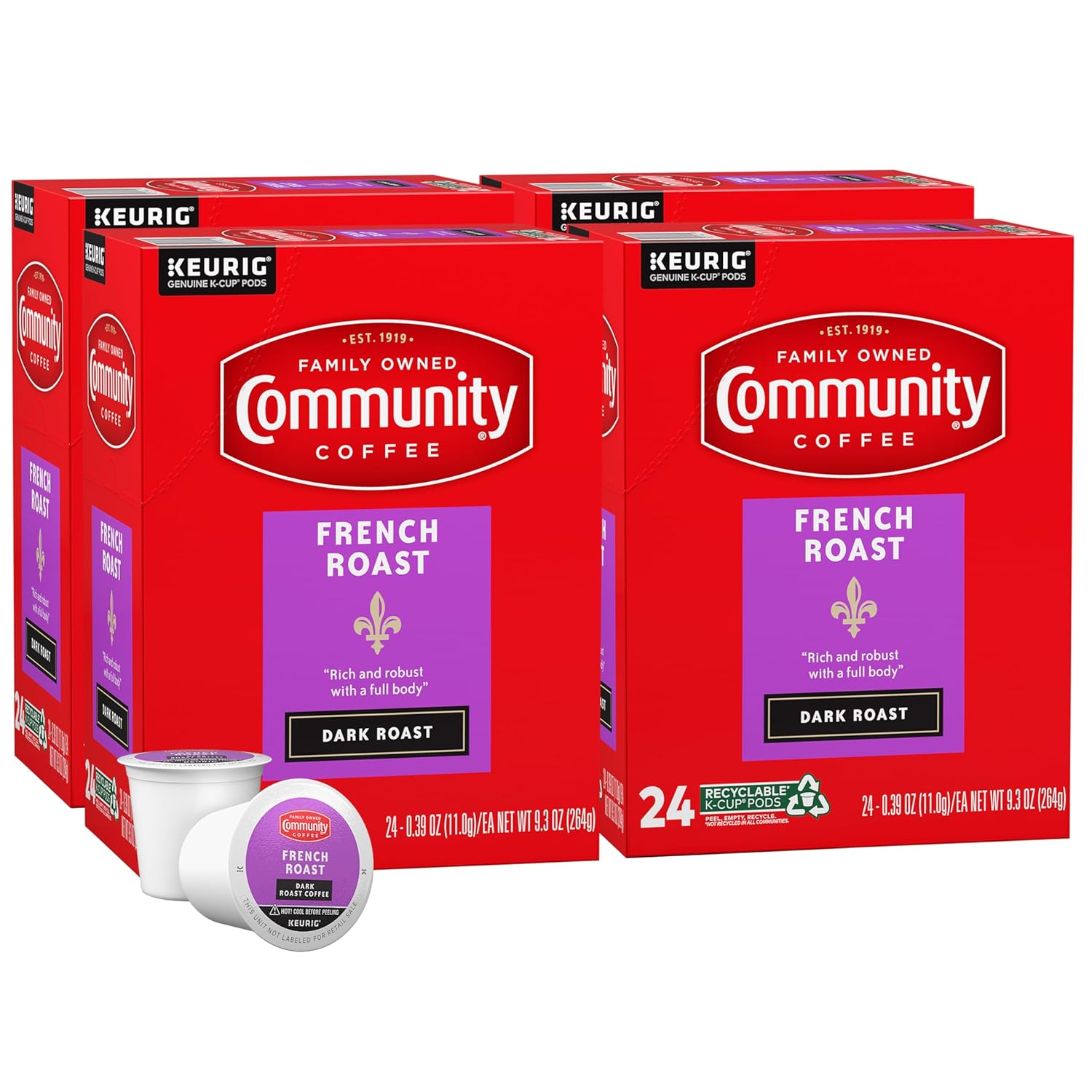 Community Coffee French Roast 96 Count Coffee Pods, Extra Dark Roast, Compatible with Keurig 2.0 K-C