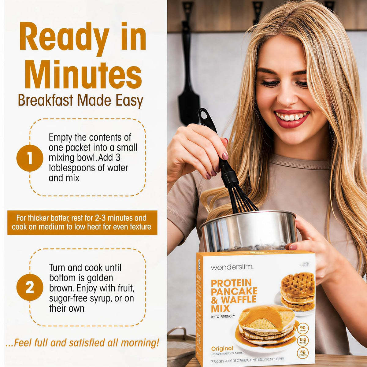 Wonderslim Protein Pancake &amp; Waffle Mix, Low Calorie, 7ct (Original Flavor)