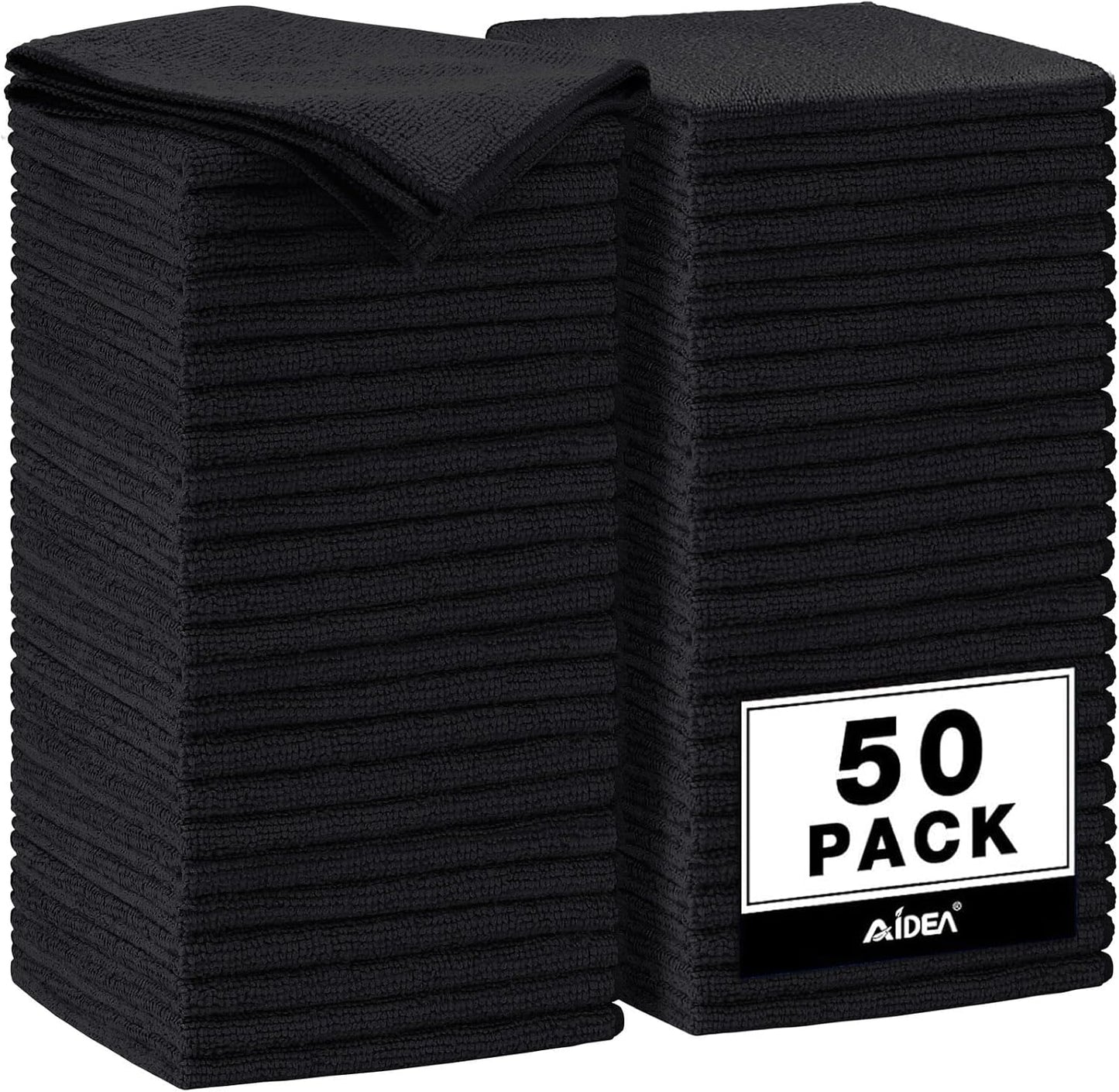AIDEA Microfiber Cleaning Cloth Black 50PK, Microfiber Towels 11.5×11.5"