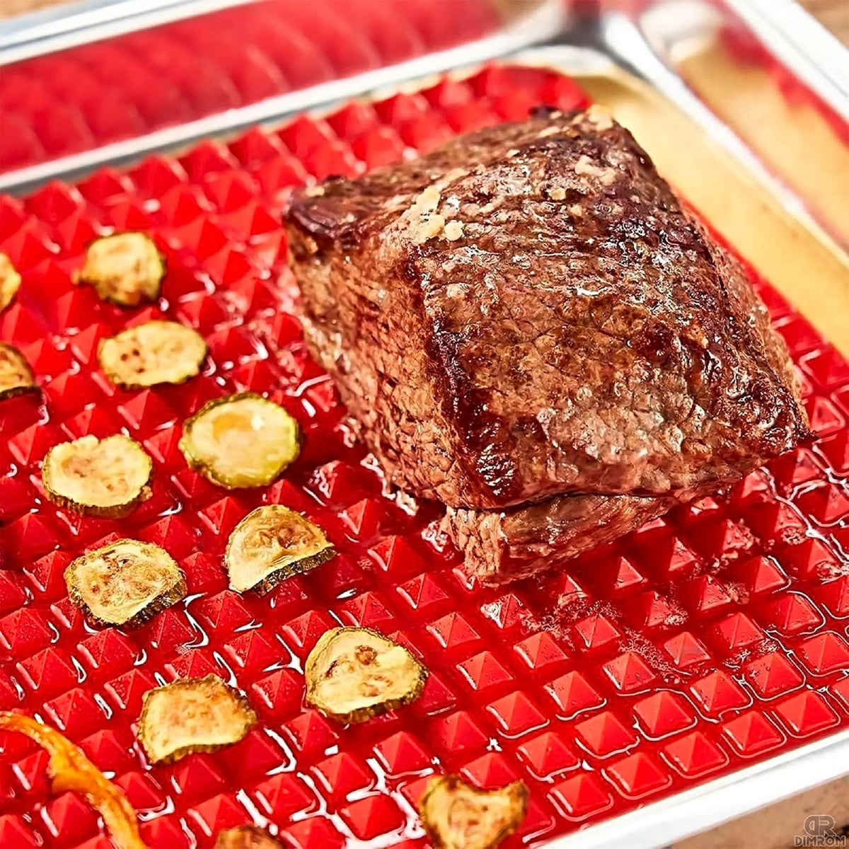 Red Silicone Baking Mat, 16 x 11.42 In, Non-Stick, Pyramid Design | Easy-to-Clean Silicone Pyramid Baking Mat; Suitable for Oven &amp; Microwave; Fat Filtering Surface; for Roasting, BBQ, and Bacon
