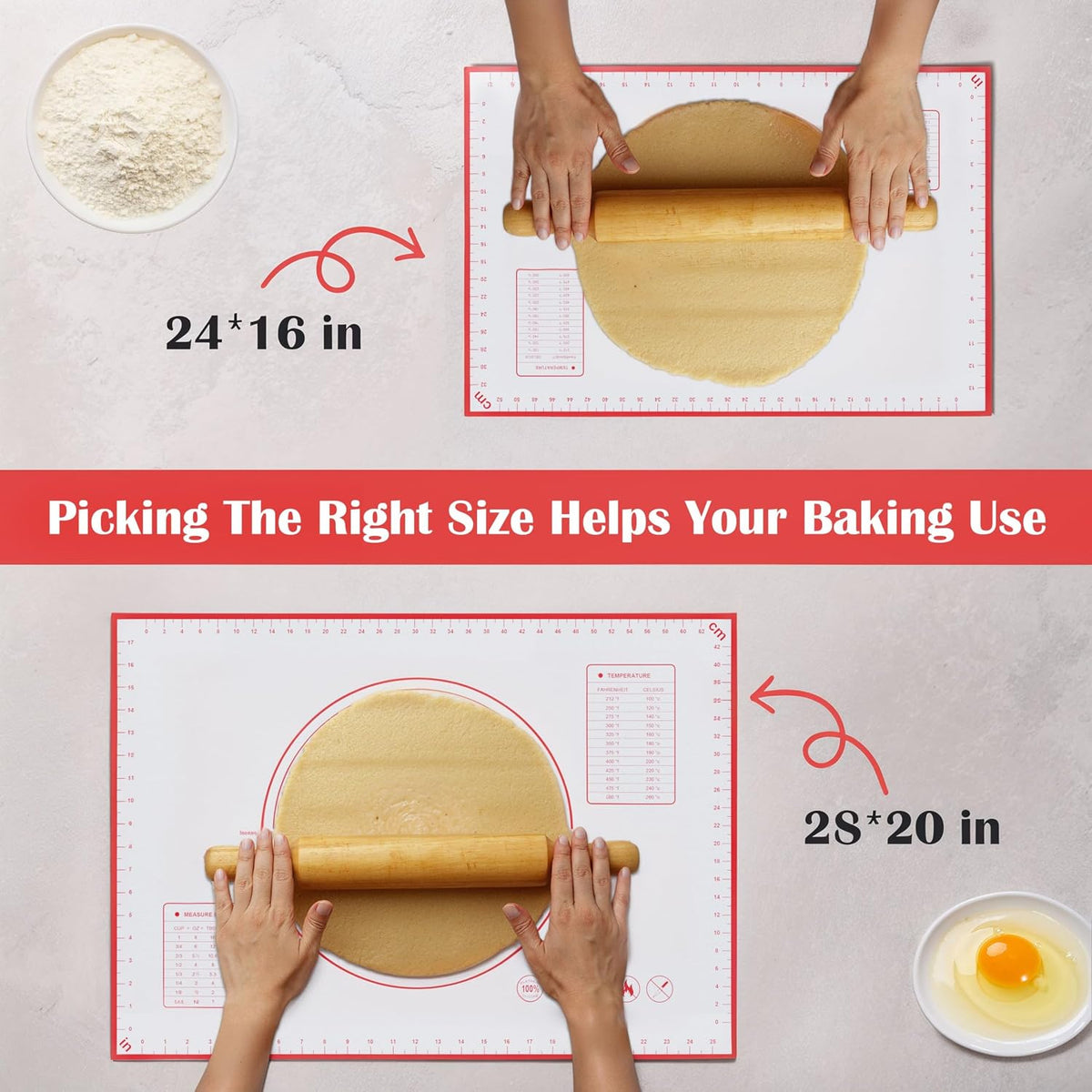 BlueBark 2 PCS - 24"L x 20"W Non-stick Silicone Baking Mat for Pastry &amp; Dough, Sourdough Bread Making Tools, Kitchen Counter, Cooking Enthusiasts