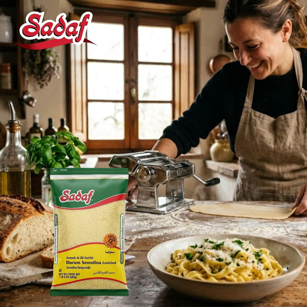 Sadaf Durum Semolina Fine - Enriched Durum Semolina for Cooking & Baking - Semolina Flour - Middle Eastern Cuisine - Kosher
