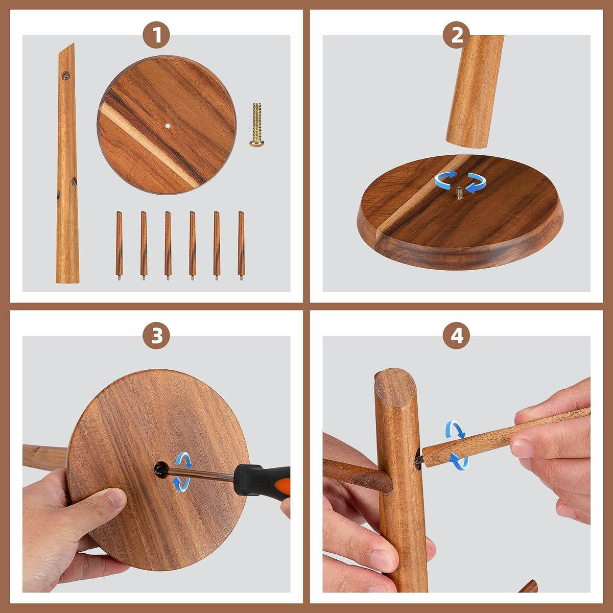 Acacia Wood Coffee Mug Tree Holder Countertop with 6 Hooks