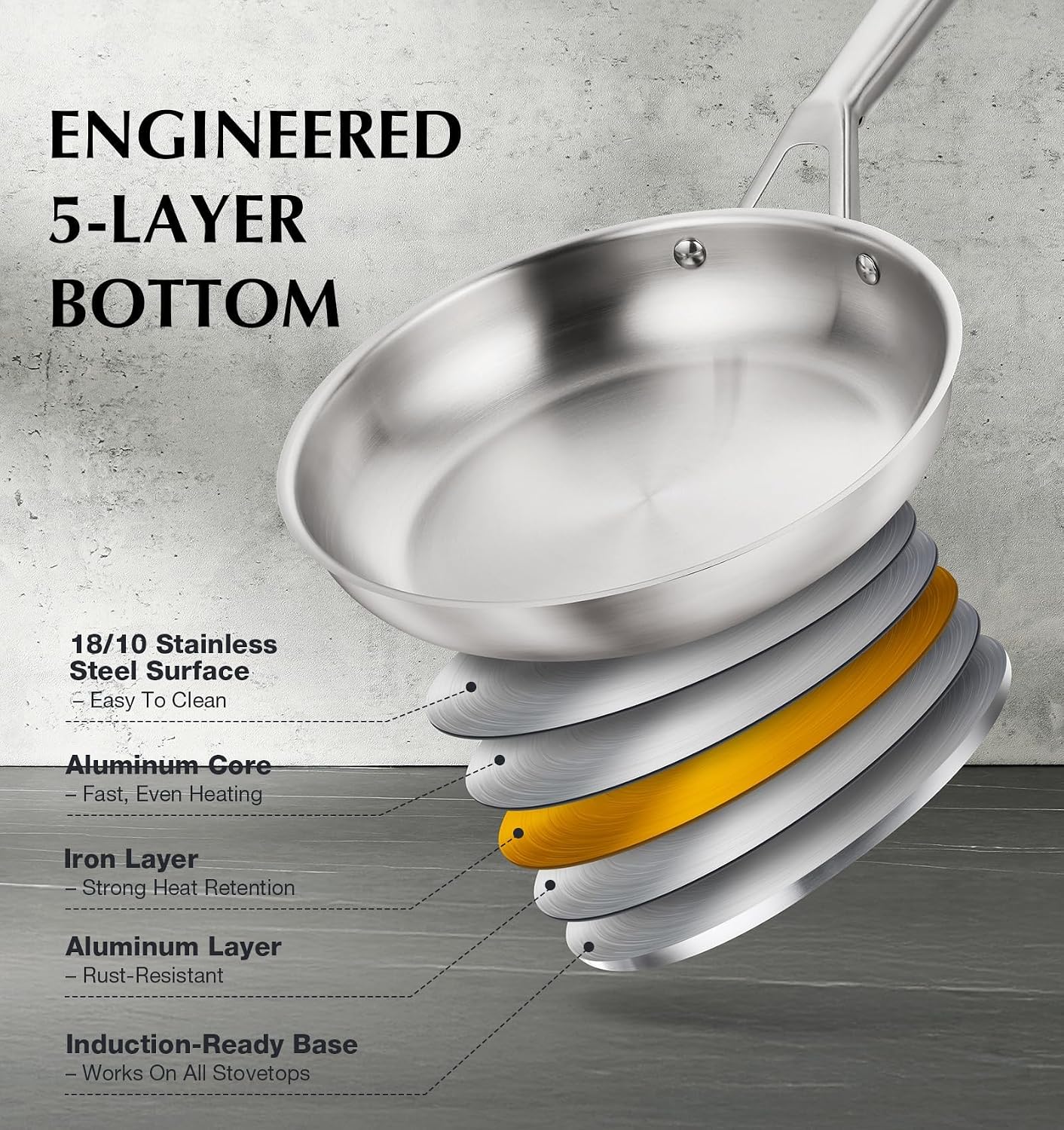 KOCH SYSTEME CS Stainless Steel Cookware Set 17 Piece with 5 Layer Base, Professional 18/10 Stainless Steel Pots and Pan
