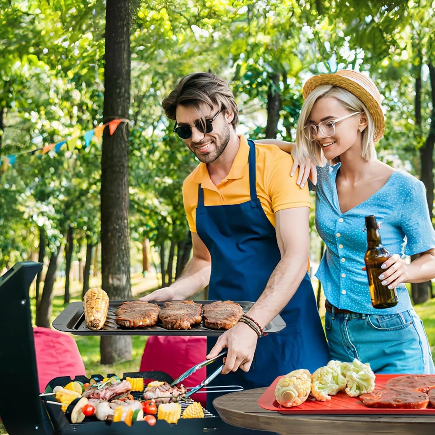 TP 17" x 10.5" Grilling Prep and Serve Trays, Set of 2, Black&amp;Red | Melamine BBQ Trays, Serving Platters for Meats, Raw and Cooked Food Separation, Grill Accessories, Break-resistant