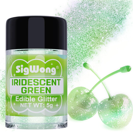 Iridescent Green Edible Glitter - 5g Food Grade Cake Decorating Shimmering Glitter, Edible Sprinkle Luster Dust for Drinks,