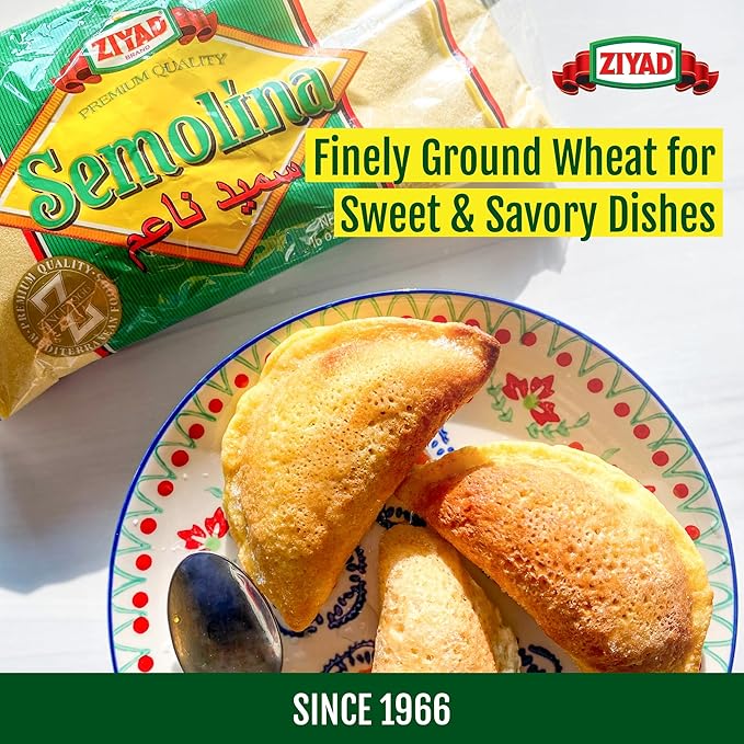 Ziyad Semolina Wheat, Smeed, Semolina Flour, Perfect for Stews, Soups, Gravy, Baking Breads, Biscuits, Pizza Crust with Low Fat, High Protein, High Fiber! 16oz