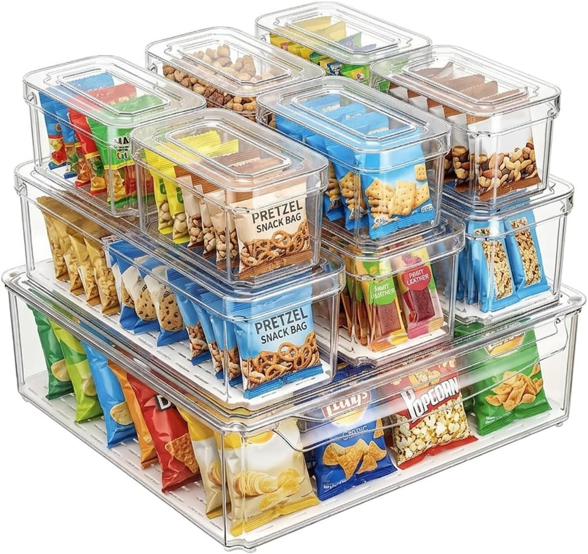 10 Pack Fridge Organizer, Stackable Refrigerator Organizer Bins with Lids, BPA-Free Produce Fruit Storage Containers for Storage Clear for Kitchen, Food, Drinks, Vegetable Storage