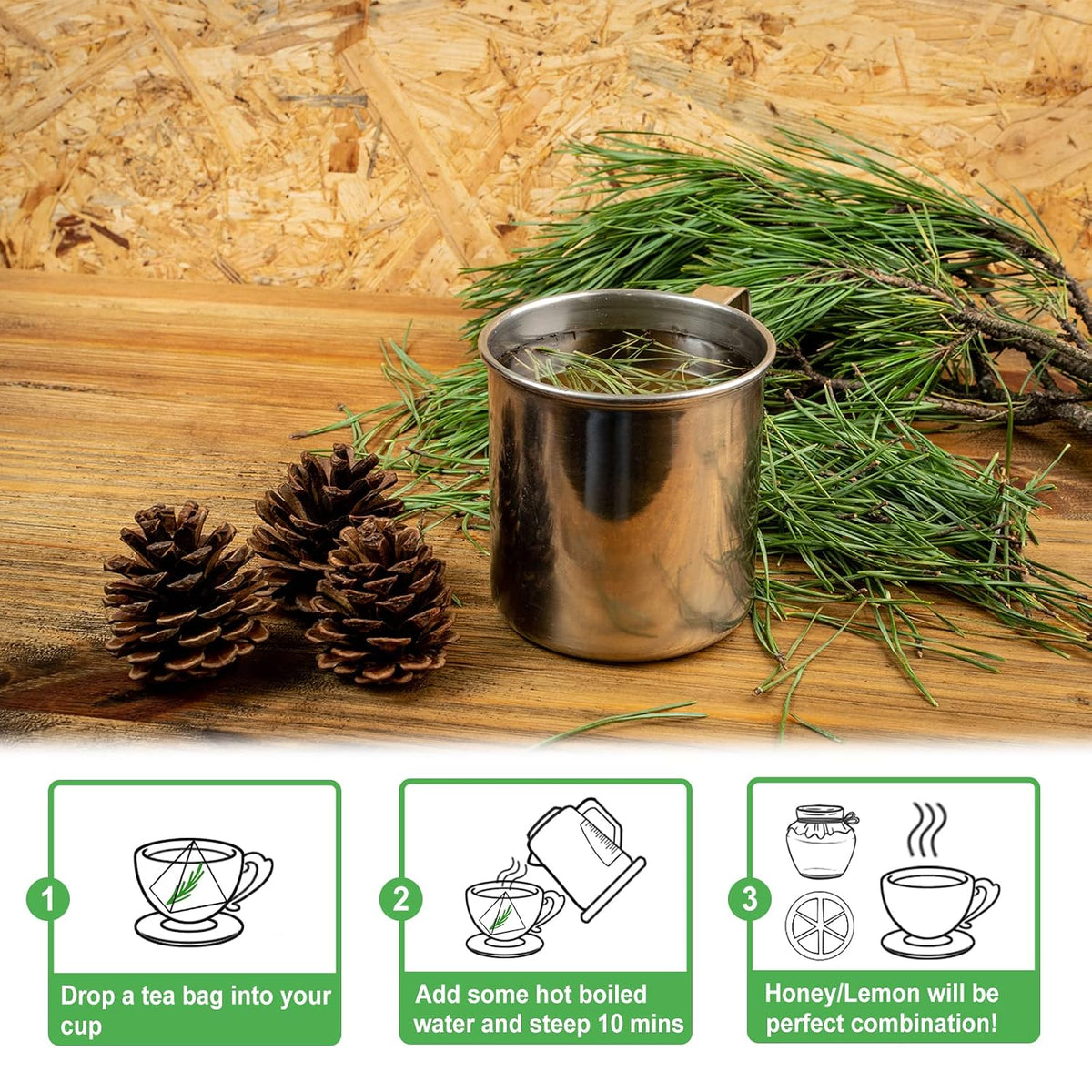 TEARELAE Pine Needle Tea Bags, 2.5g X 40 Count, Dried Masson Pine Needles | 100% Pure Natural Cut &amp; Sifted Herbal Tea, Non-GMO, Caffeine-free, Mild Flavor, Slightly Sweet, Herbal Tea For Relaxation