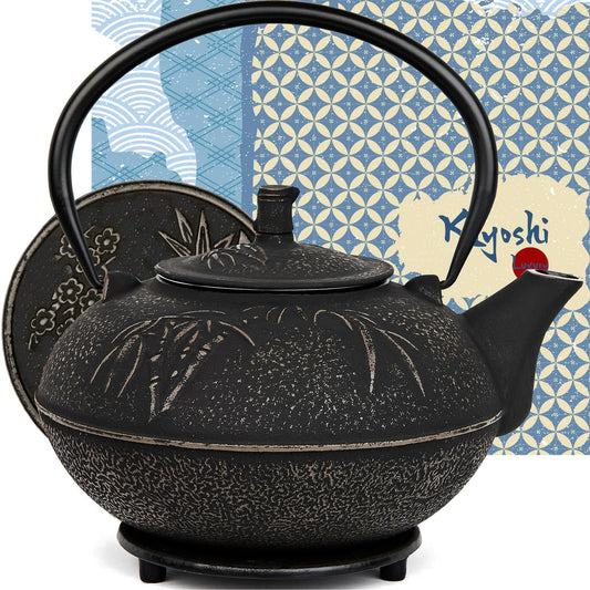 XXL Japanese Cast Iron Teapot with Infuser & Matching Trivet - Large 85 Oz/2500ml Tetsubin Loose Leaf Tea Pot with Enamel