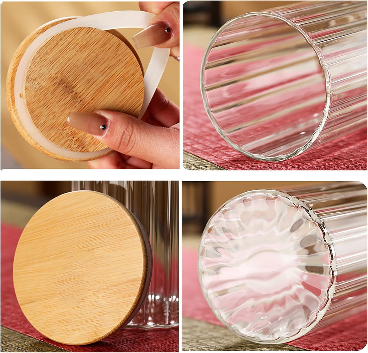24 FL OZ Airtight Glass Jars with Bamboo Lids Spoons Coffee Canister, 2Pack