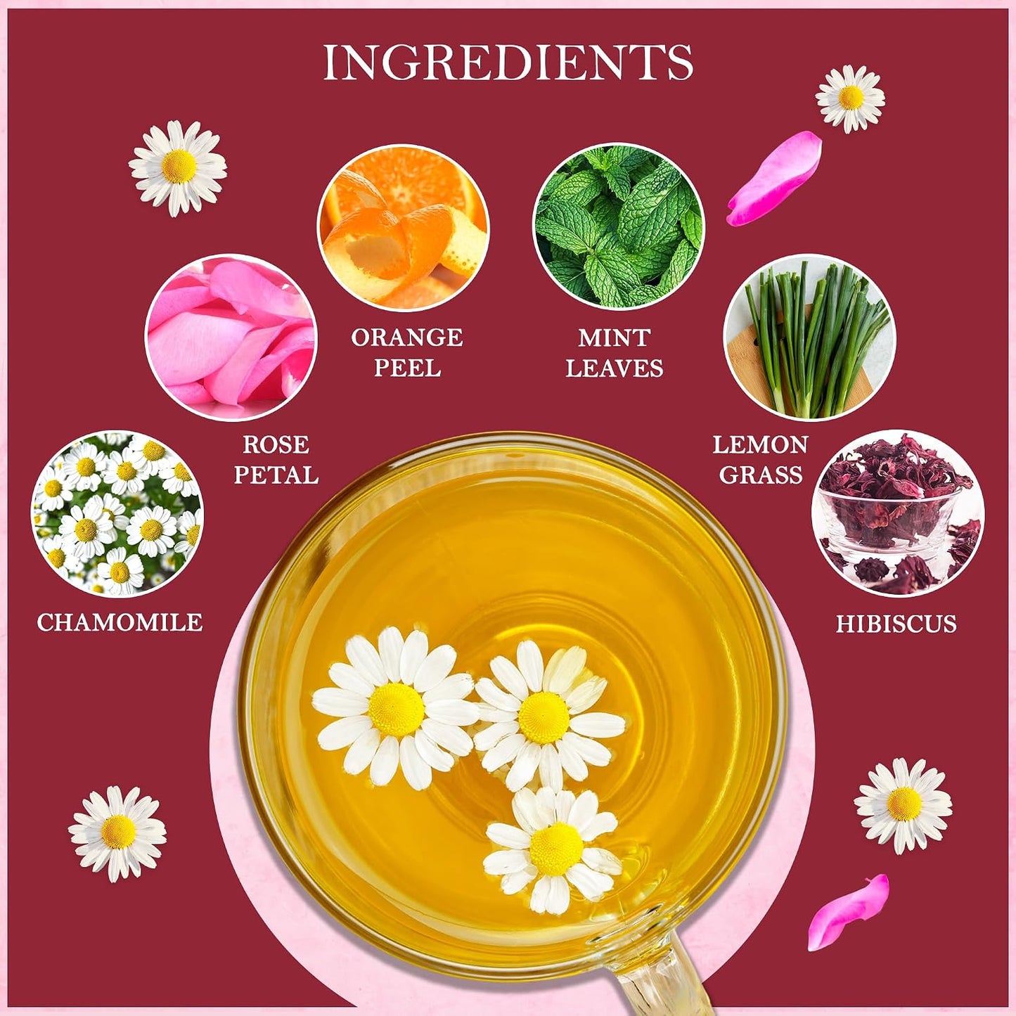 Chamomile Rose Citrus Herbal Tea 100g, Natural Herbal Infusion, 50 Tea Bags