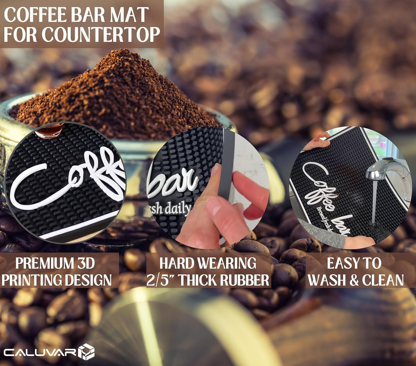 Brewed Fresh Daily Silicone Coffee Bar Mat 18x12 in, Self Serve Coffee Station Sign Mat, Hostess Gift, Farmhouse Kitchen Decor, Non-Slip Espresso Machine Mat, Barista Accessories
