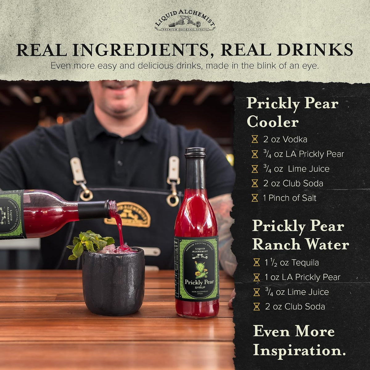Liquid Alchemist Prickly Pear Syrup for Cocktails | Real Ingredients Make our Prickly Pear Puree a Perfect Margarita Mix | Small Batch, Non-GMO &amp; Vegan | 25.4 oz Drink Mixer, Pack of 1