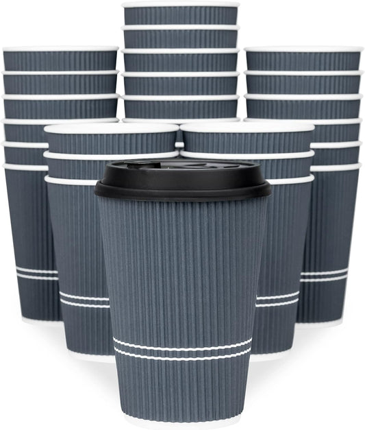 Disposable Coffee Cups With Lids - 12 oz To Go Coffee Cup With Lid (80 Set). Durable Togo Travel Paper Hot Cups Insulated