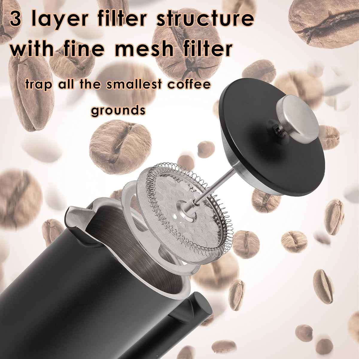 Mixpresso French Press Coffee Maker, 26 Oz Stainless Steel Coffee Press | Double wall insulated stainless steel French Press with durable filter for coffee or loose leaf tea, easy to press and clean