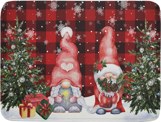 Winter Gnome Dish Drying Mat 18x24 inch Christmas Elf Trees Snowflakes Dish Drainer Mats Large Black Red Buffalo Plaids Fast