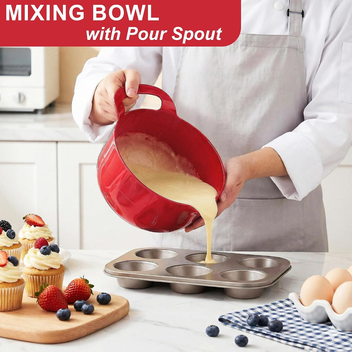 BoxedHome 4 Pack Nesting Mixing Bowl Christmas Set with Pour Spout and Handle, BPA free Microwave &amp; Dishwasher Safe(Christmas colours, 4 Pack with Handle)