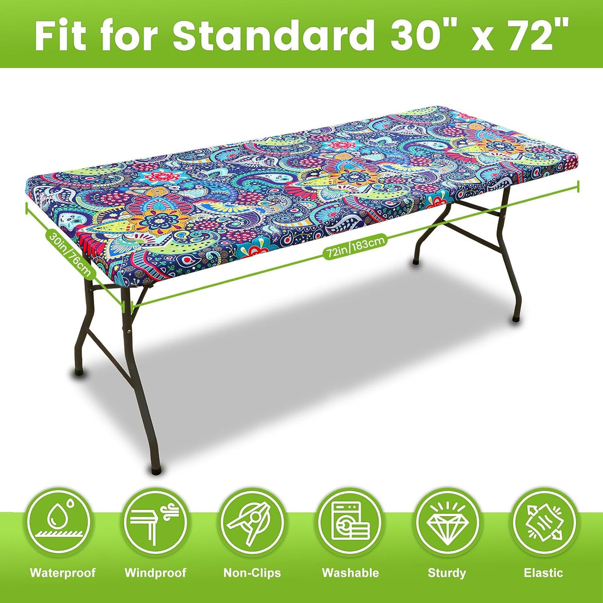 Smiry Spandex Printed 6FT Rectangle Table Cloth, Elastic Fitted Table Cover