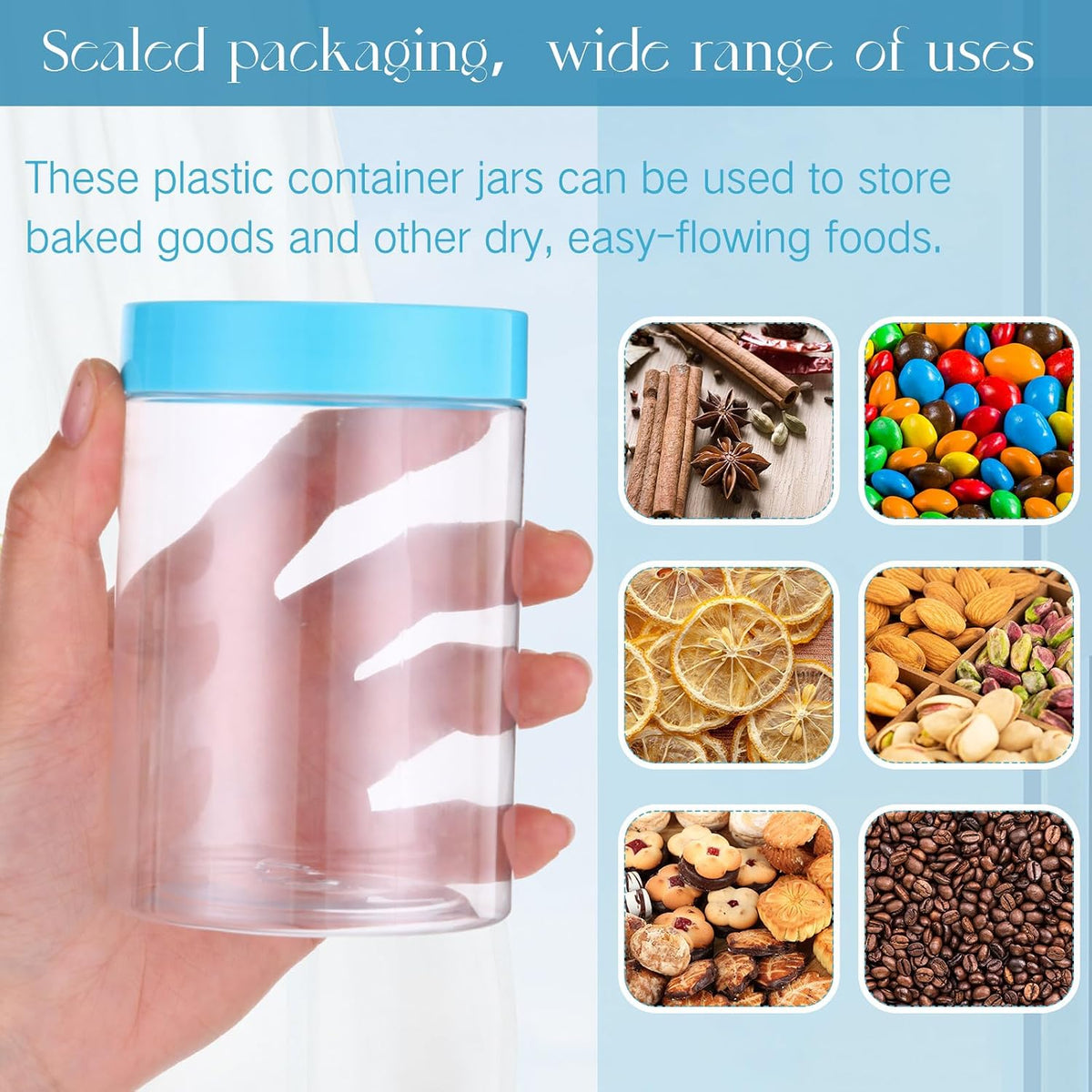 Patelai 4 Pcs Plastic Jars Wide Mouth with Lids,10 Ounce,Blue