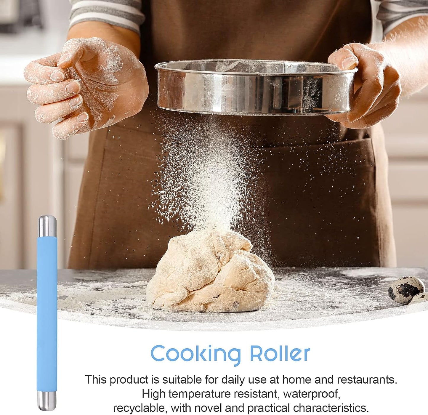 Rolling Pin Dough Roller for Baking with Thickened Non Stick Silicone Metal Handle Rolling Pin Stainless steel Fondant Roller Pin Cookie Pastry Kitchen Accessories 13.8 X 1.5 Inches