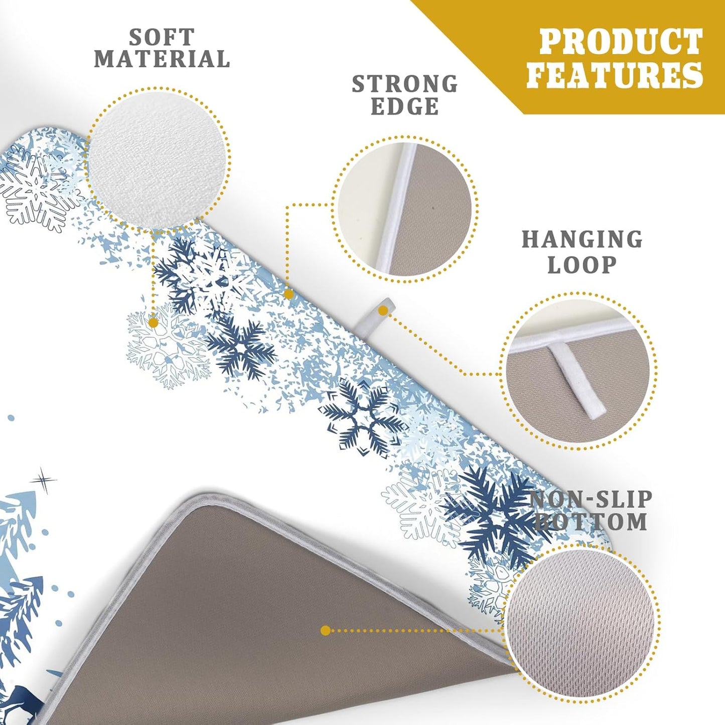 Winter Blue Snowflake Dish Drying Mat Christmas Tree Kitchen Counter Dish Drainer Mats Xmas Forest Deer Moose Dish Dry Pad