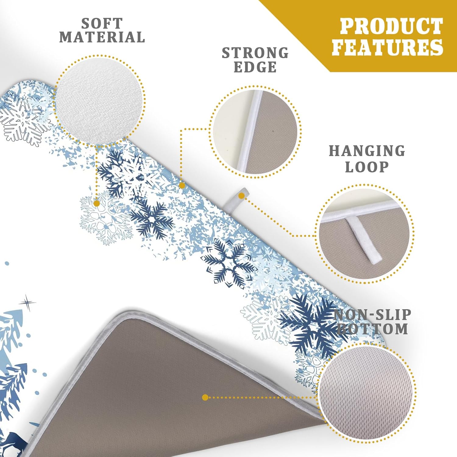 Winter Blue Snowflake Dish Drying Mat Christmas Tree Kitchen Counter Dish Drainer Mats Xmas Forest Deer Moose Dish Dry Pad