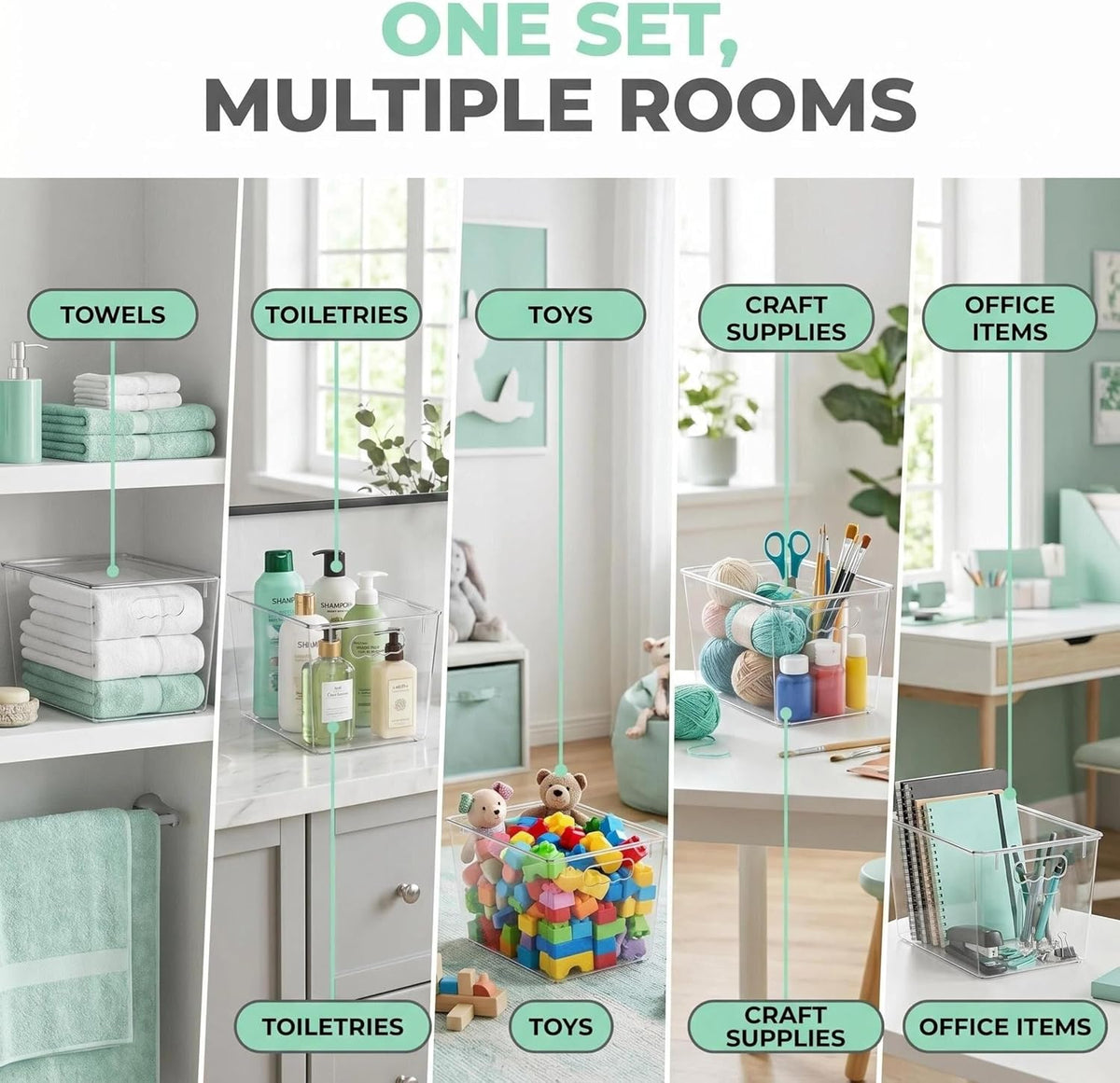 YAN & HIN 4 pcs/set Large Clear Storage Bins with Lids - Stackable, Transparent Pantry Storage with Handles - Nest Nicely for Clutter Organizer (11 "L x 7.5" W x 6.1 "H)