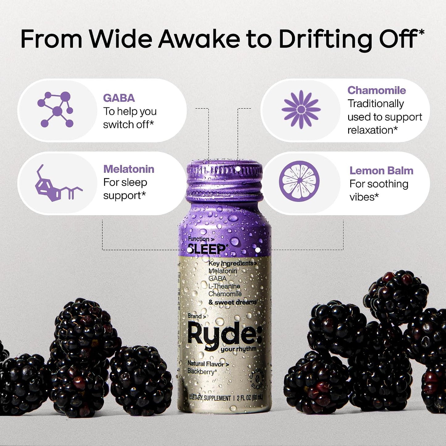 RYDE Variety Shots, Tropical, Orange &amp; Raspberry Flavors, 24 Pack | energy and focus support; calm support; three-flavor assortment; daily wellness supply; vegan zero calorie