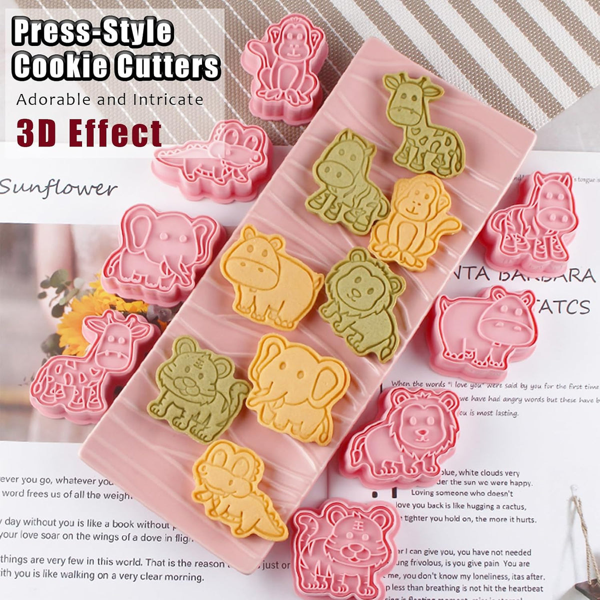 8 Pcs Animal Cookie Cutters Set Baking Molds 3D Animal Press type Cookie Cutter for Baking, Fondant, Cheese, and Pastries