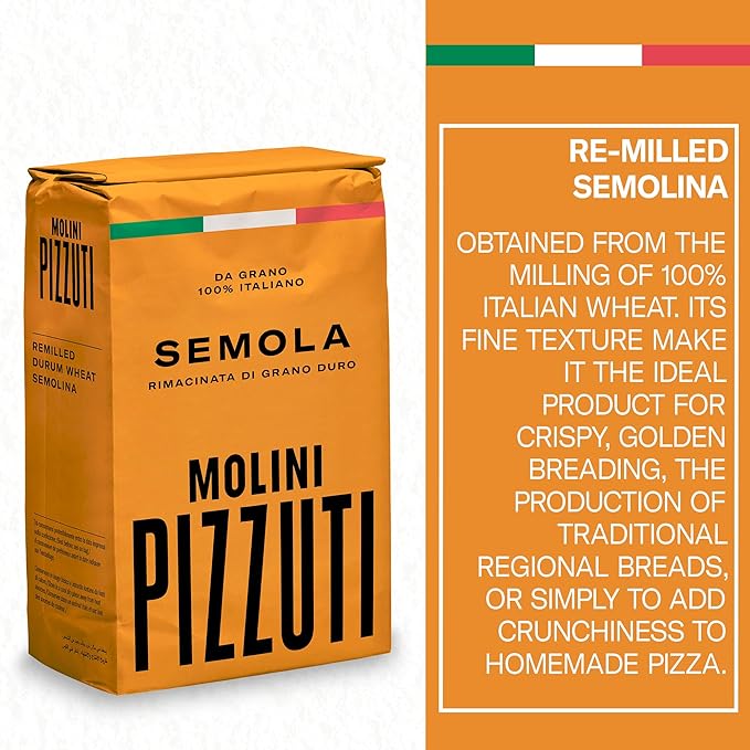 Molini Pizzuti Remilled Durum Wheat Semolina – Semola Rimacinata – 1kg Bag – Ideal for Fresh Pasta, Rustic Bread, Pizza Crust & Artisan Baking