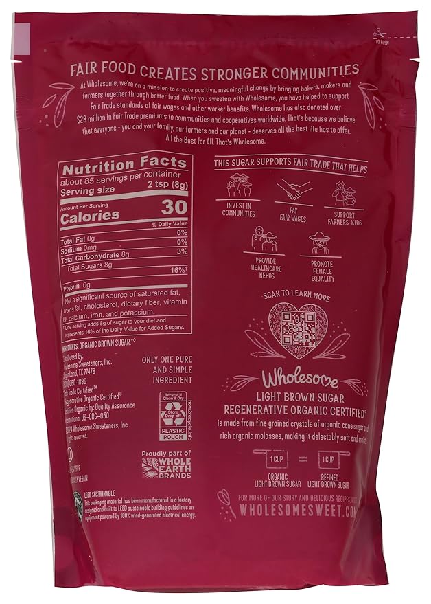 Wholesome Fair Trade Organic Light Brown Sugar, 24oz, 1-Pack