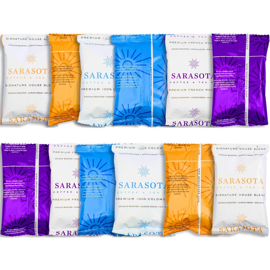 Sarasota Coffee Ground Packets | Gift Set Assorted Variety Sampler Packs | Medium, Colombian, & Dark Roast | Gourmet Low