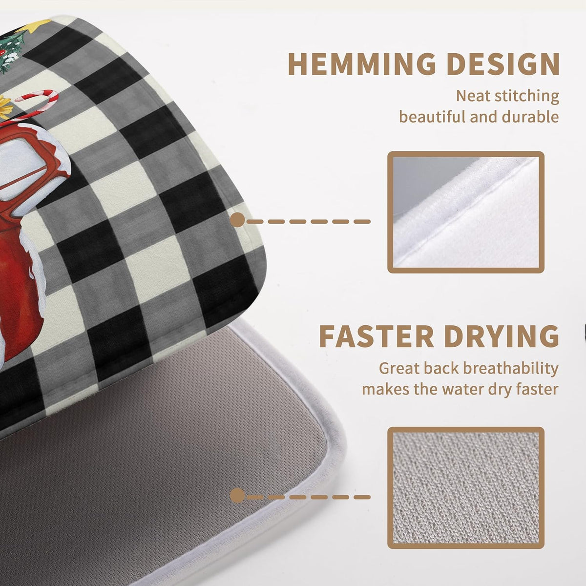 Merry Christmas Truck Dish Drying Mat Winter Large Kitchen Mats Dish Drying Pad Xmas Tree Absorbent Dish Dryer Mat for Kitchen Countertops Microfiber Drainer Pad Dish Drying Mats (18x24 in)