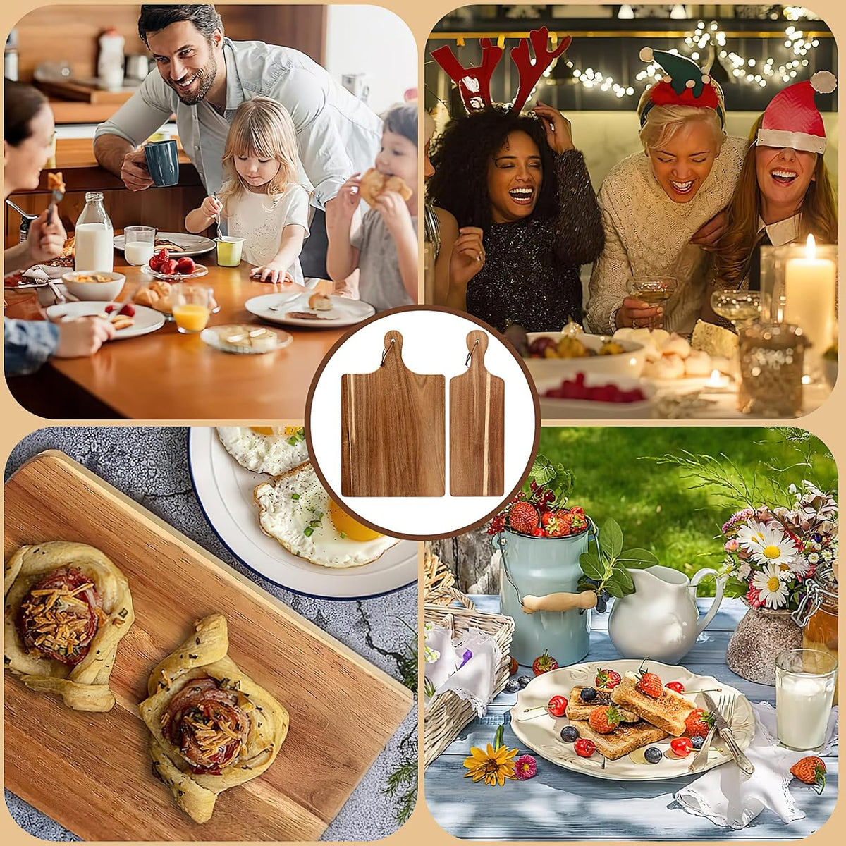 12 Pack Acacia Wood Cutting Board,Bulk Charcuterie Boards with Handle