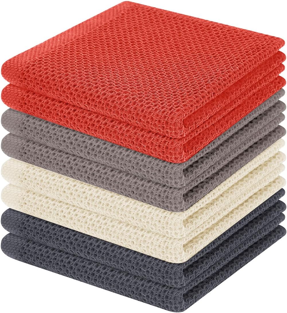 Homaxy 100% Cotton Waffle Weave Kitchen Dish Cloths, Ultra Soft Absorbent Quick Drying Dish Towels, 12 x 12 Inches, 8-Pack, Multicolor