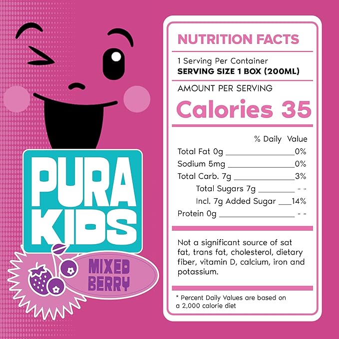 PURA Kids Box | Mixed Berry Fruit Extract Infused Drink for kids | 7g Of Pure Cane Sugar | Non-GMO | Vegan, No Artificial Sweeteners | Best Lunchbox Beverage with Paper Straw | 6.76 fl oz (200ml), Pack of 24