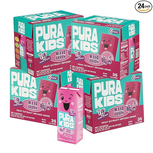 PURA Kids Box | Mixed Berry Fruit Extract Infused Drink for kids | 7g Of Pure Cane Sugar | Non-GMO | Vegan, No Artificial