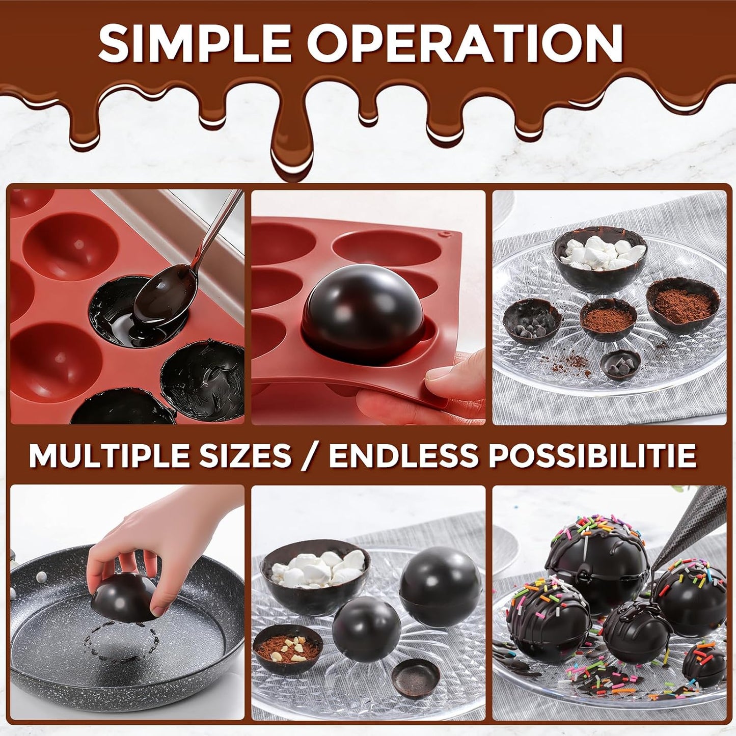 Medium 15-Cavity Semi Sphere Silicone Molds Non-Stick,2 Packs 2"Half Sphere Silicone Baking Molds for Making Jelly, Cake, Chocolates Bombs