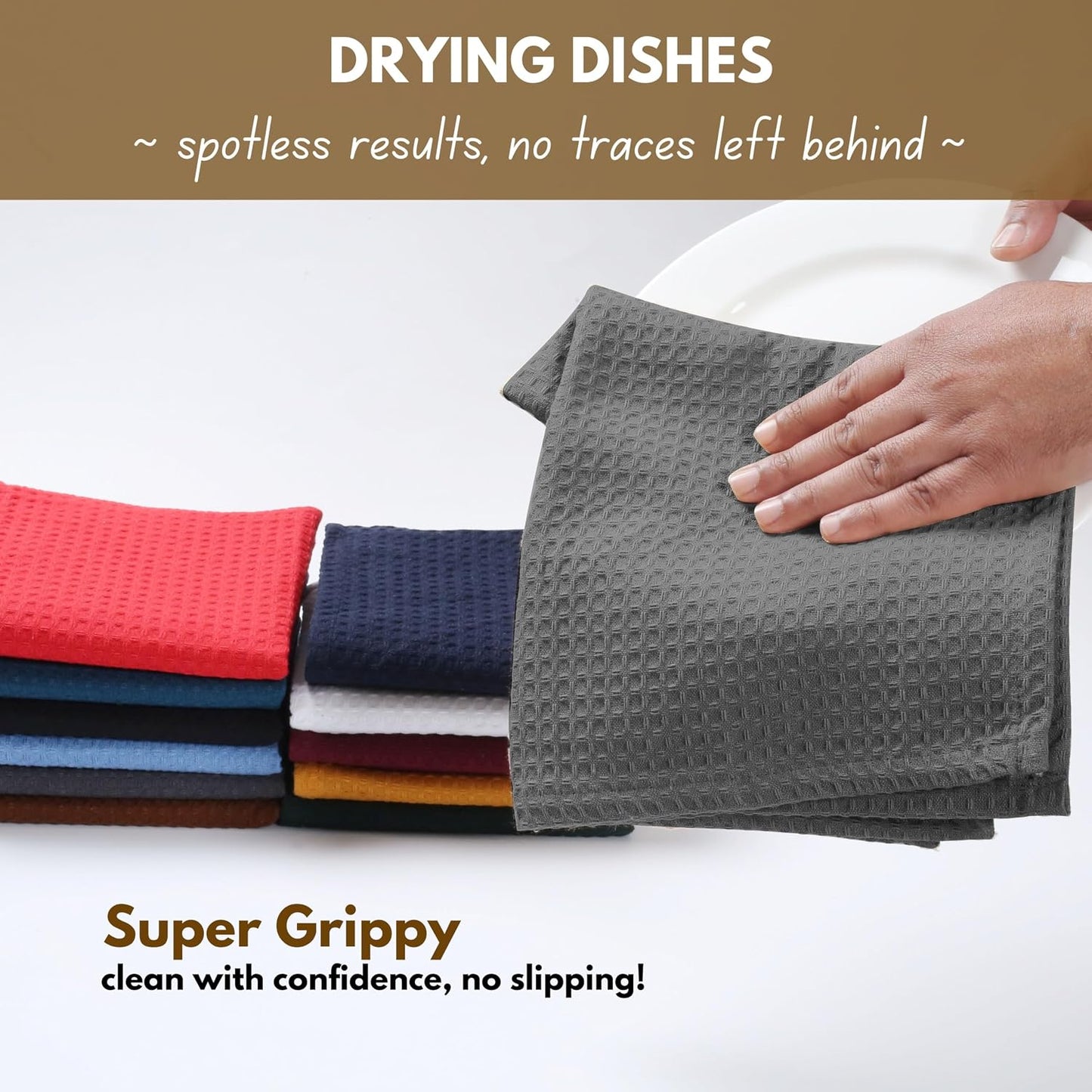 Native Fab 12 Pack Dish Cloths - 100% Cotton, Absorbent, Quick Drying, Reusable &amp; Washable Towels for Cleaning, Cooking &amp; Baking - Ideal for Home, Restaurants, Hotels, Cafes - 12 x 12 inches - Grey