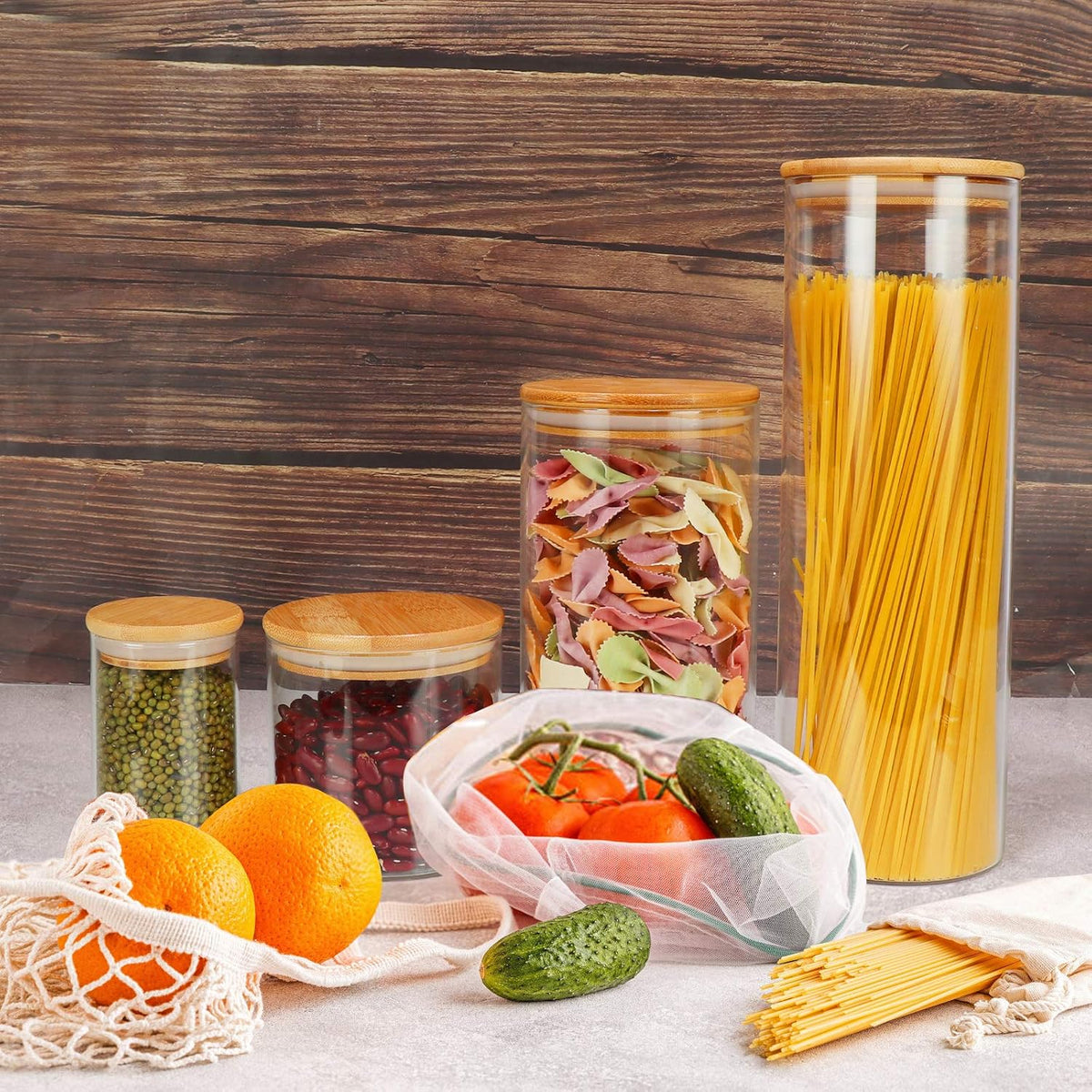 DHSBTLS 15 Pack 8 oz Glass Jars With Bamboo Lids for Kitchen, Pantry