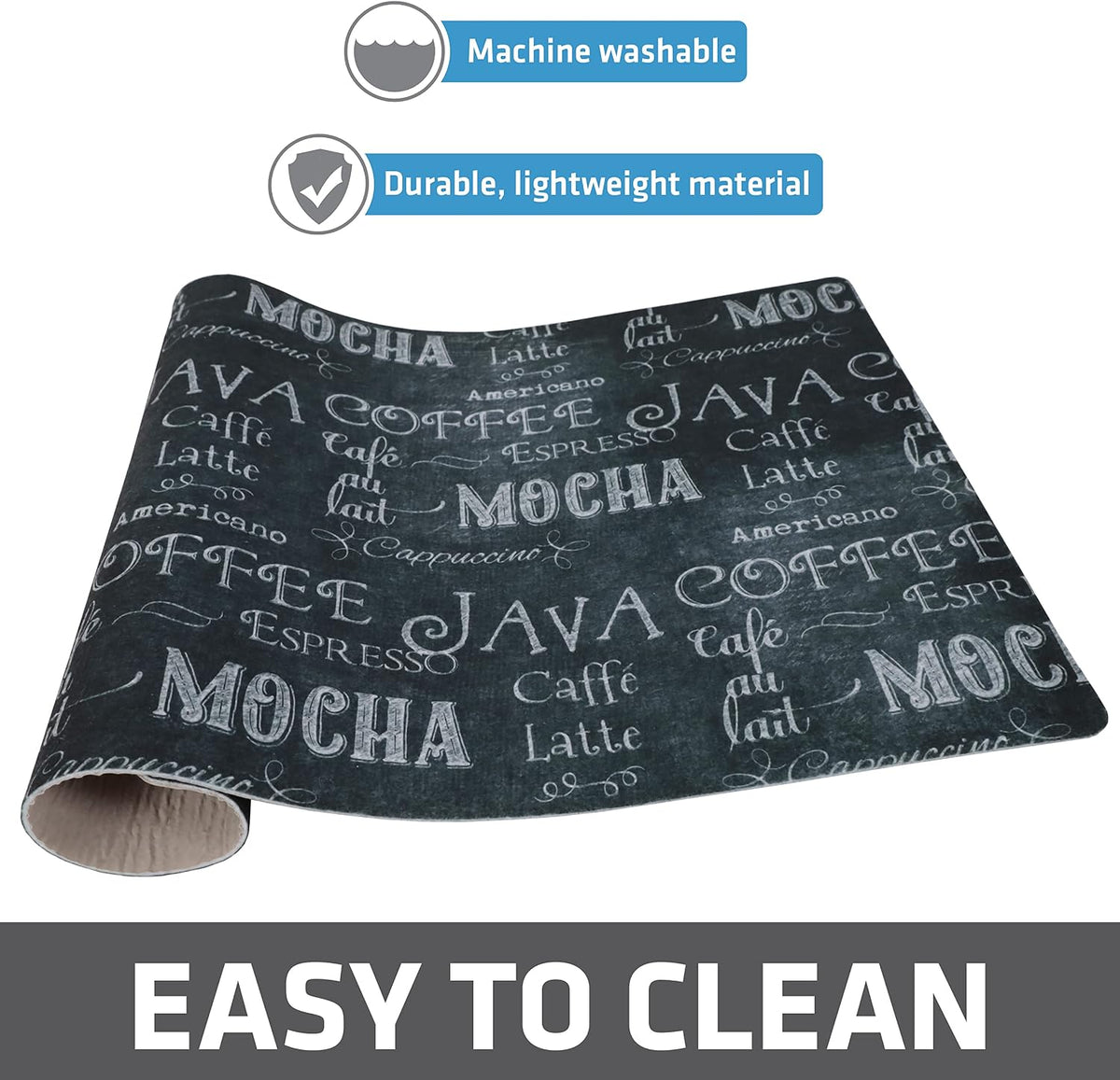 Drymate Coffee Maker Mat, (Coffee Station Bar Accessory) Protects Kitchen Countertops From Spills, Stains &amp; Scratches, Absorbent, Waterproof, Washable (USA Made) (12” x 20”) (Java Chalkboard)