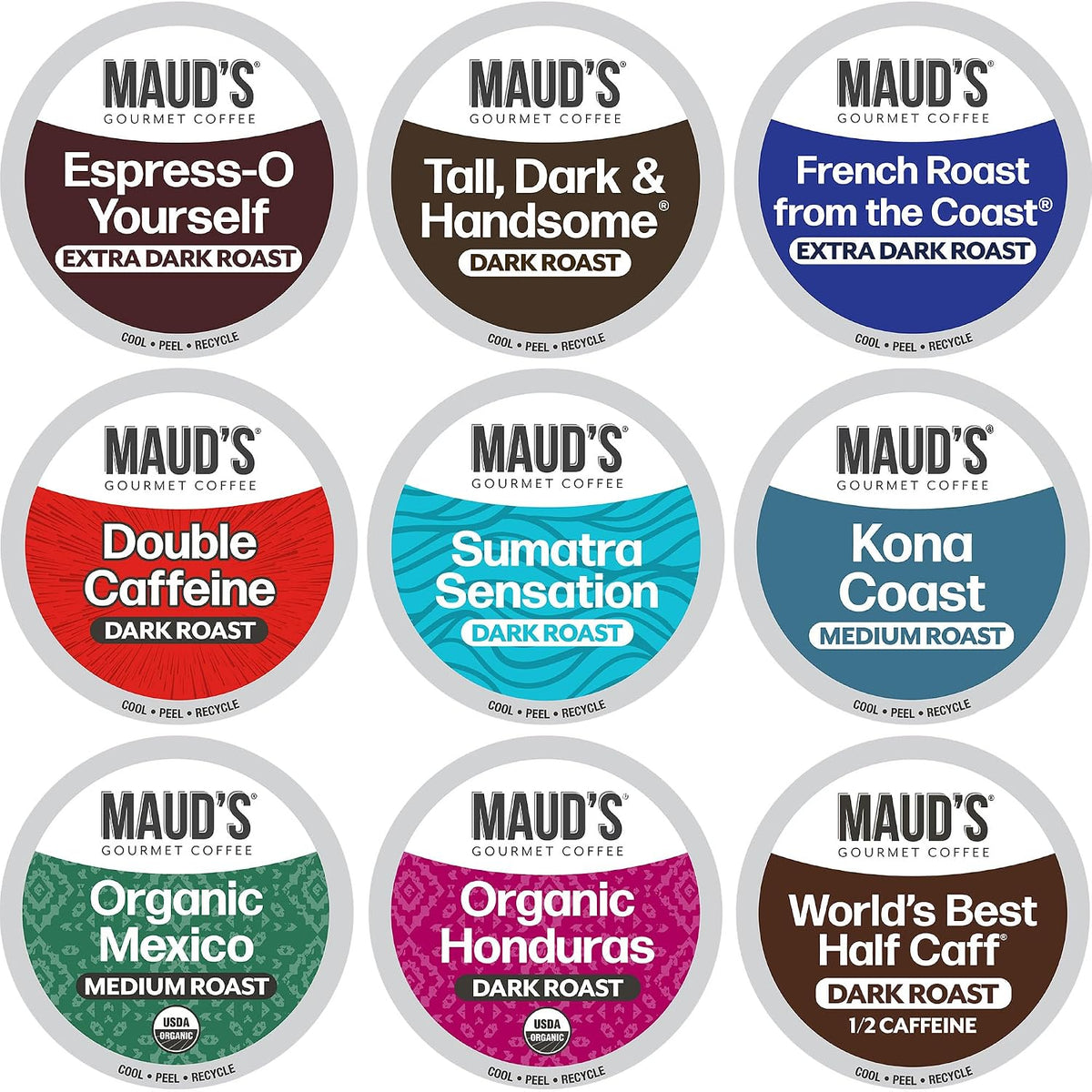 Maud's Bold Dark Roast Coffee Pods Variety Pack, 40ct, 9 Assorted Flavors