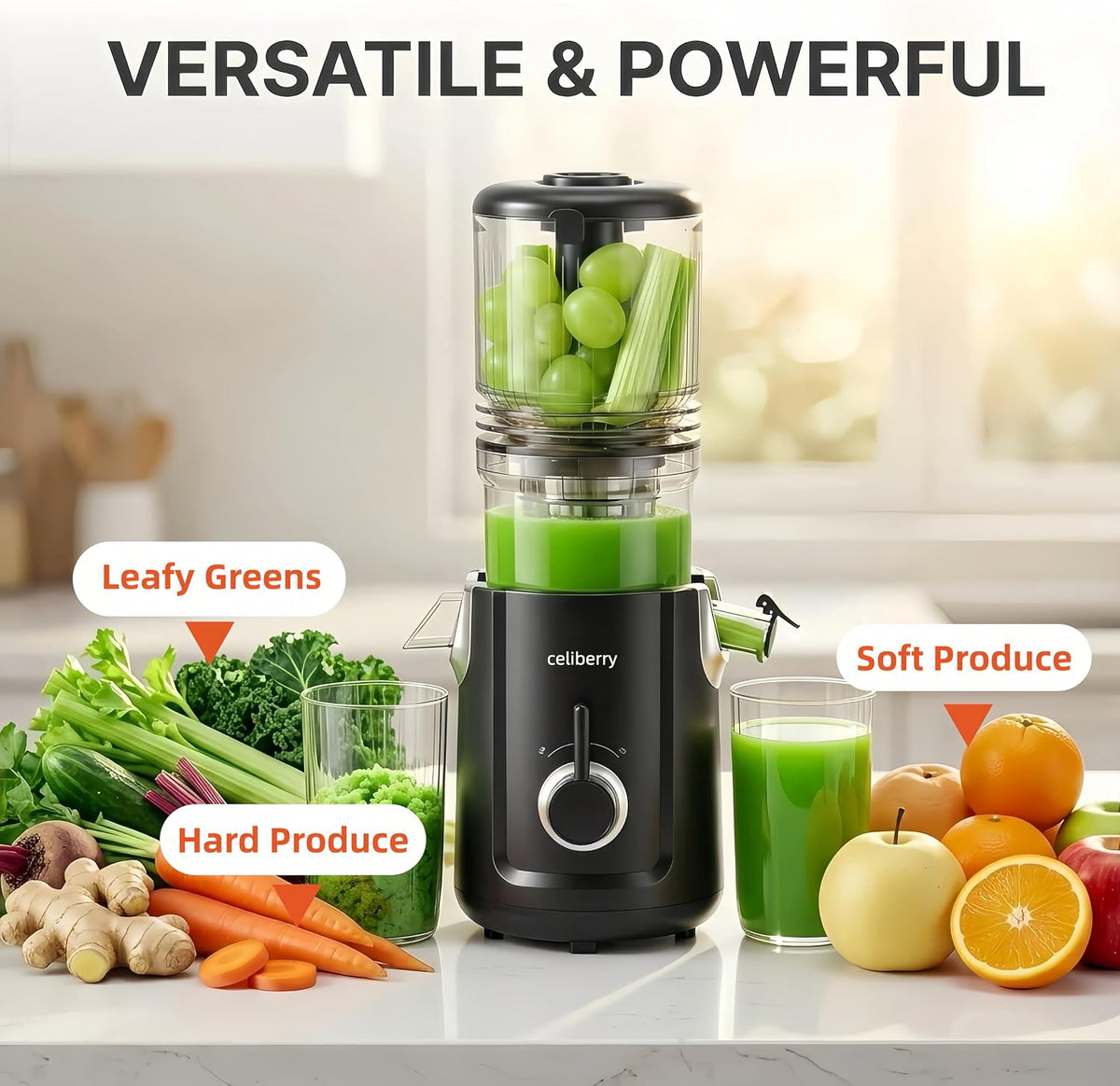 Cold Press Juicer Machines, 5.3” Large Feed Chute Slow Masticating Juicer for Whole Fruits & Vegetables, 300W Quiet Juice Extractor, Easy to Clean, Anti-Clog, No Drip, 99% High Juice Yield