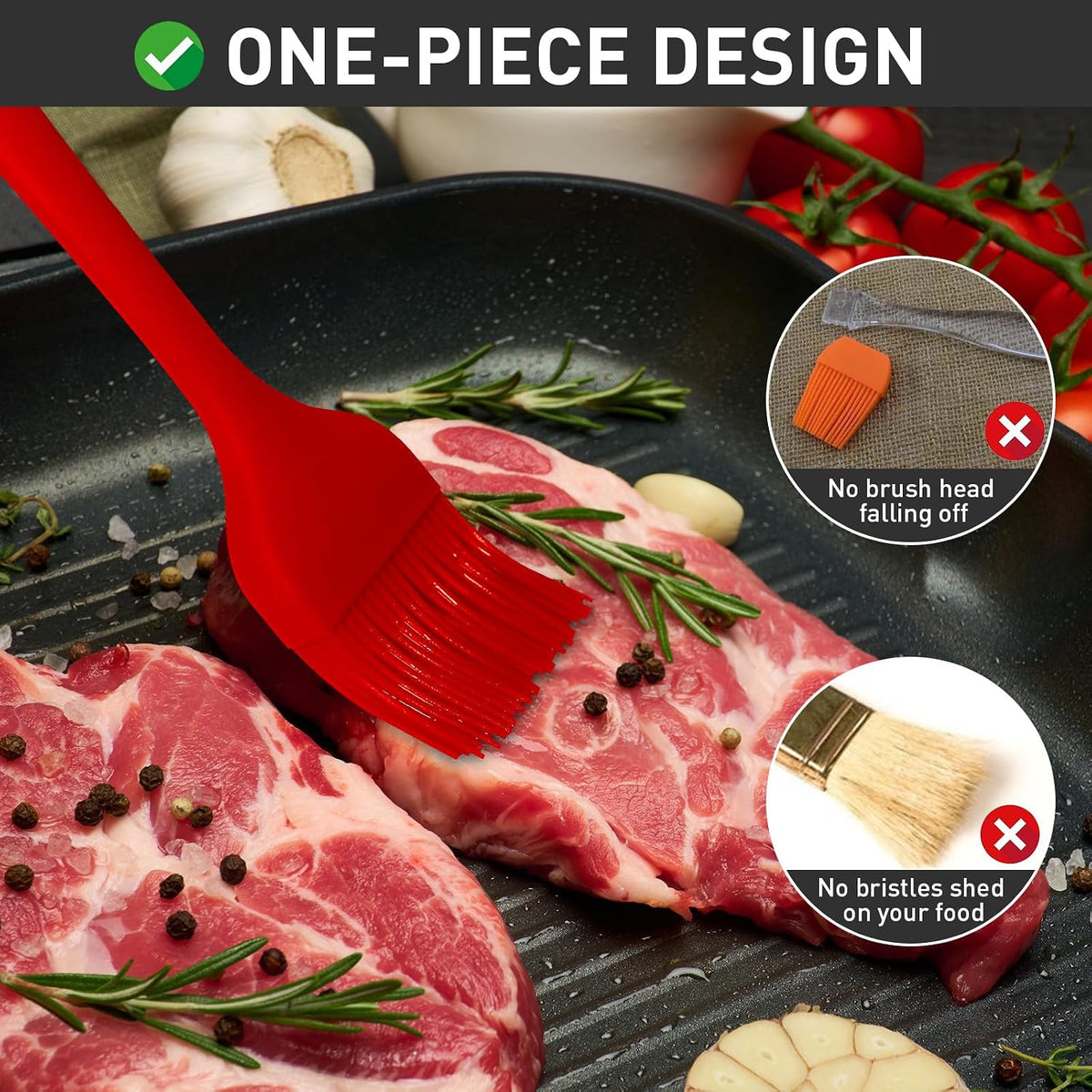 Begonia Silicone Basting Pastry Brush,2pcs 10+8 inch BBQ Sauce Brush,Red | Heat-Resistant, For Cooking, Baking, Grilling, Spreading Oil or Butter, Dishwasher-Safe